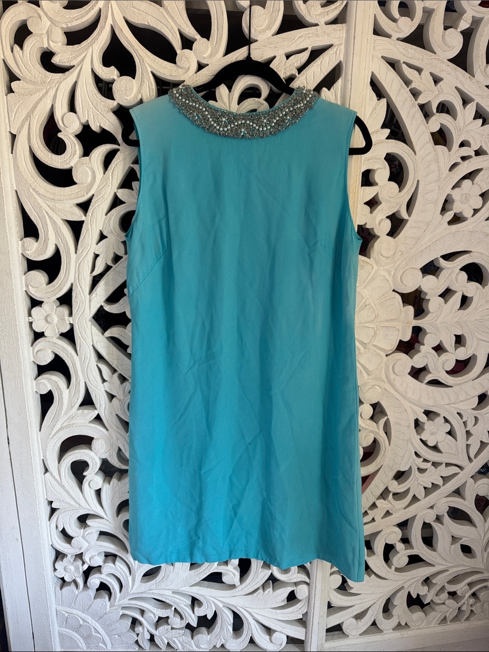 Vintage 1960s Turquoise Dress Beaded Collar